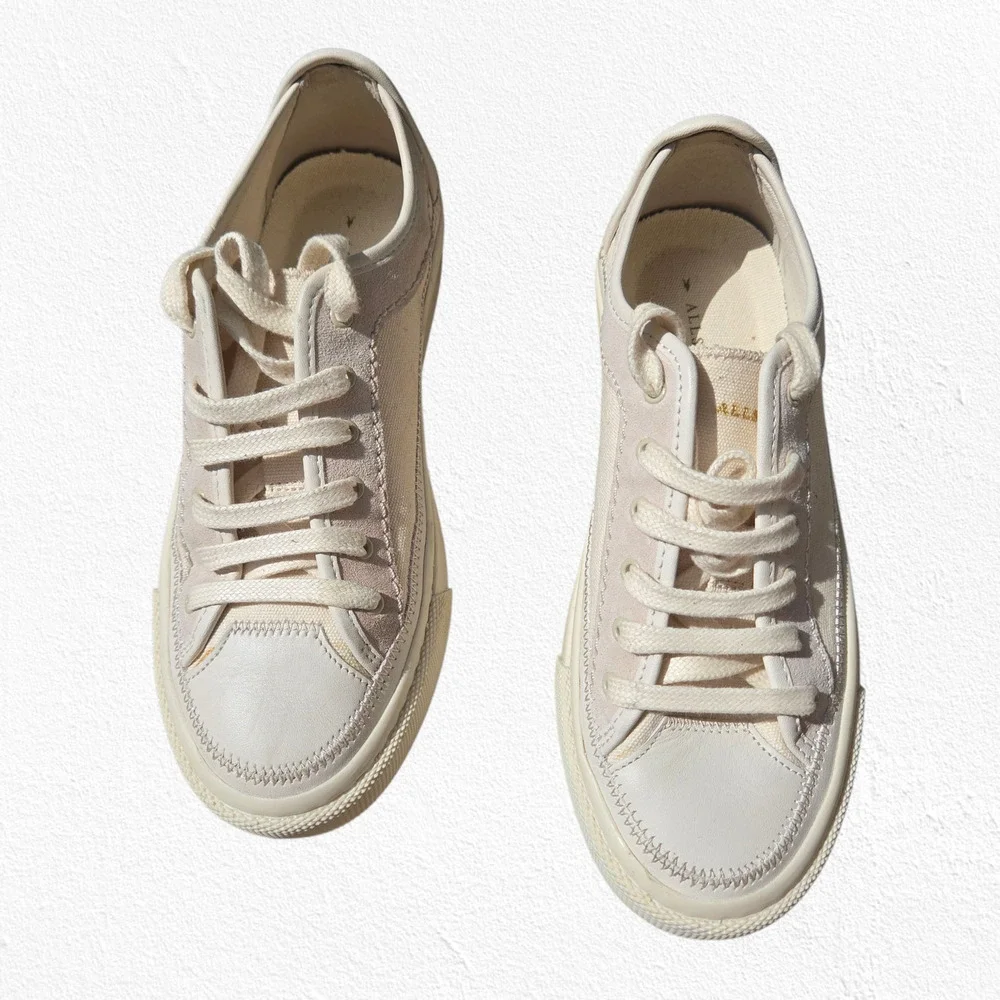 AllSaints Milla Cream Platform Sneakers Leather Canvas Shoes Size 6 EU 36